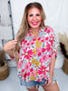 Colorful Floral Print Button Down Top with Dolman Sleeves - Whiskey Skies - BIBI
