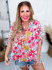 Colorful Floral Print Button Down Top with Dolman Sleeves - Whiskey Skies - BIBI