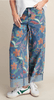 Colorful Floral Print Cuffed Wide Leg Jeans - Whiskey Skies - EASEL
