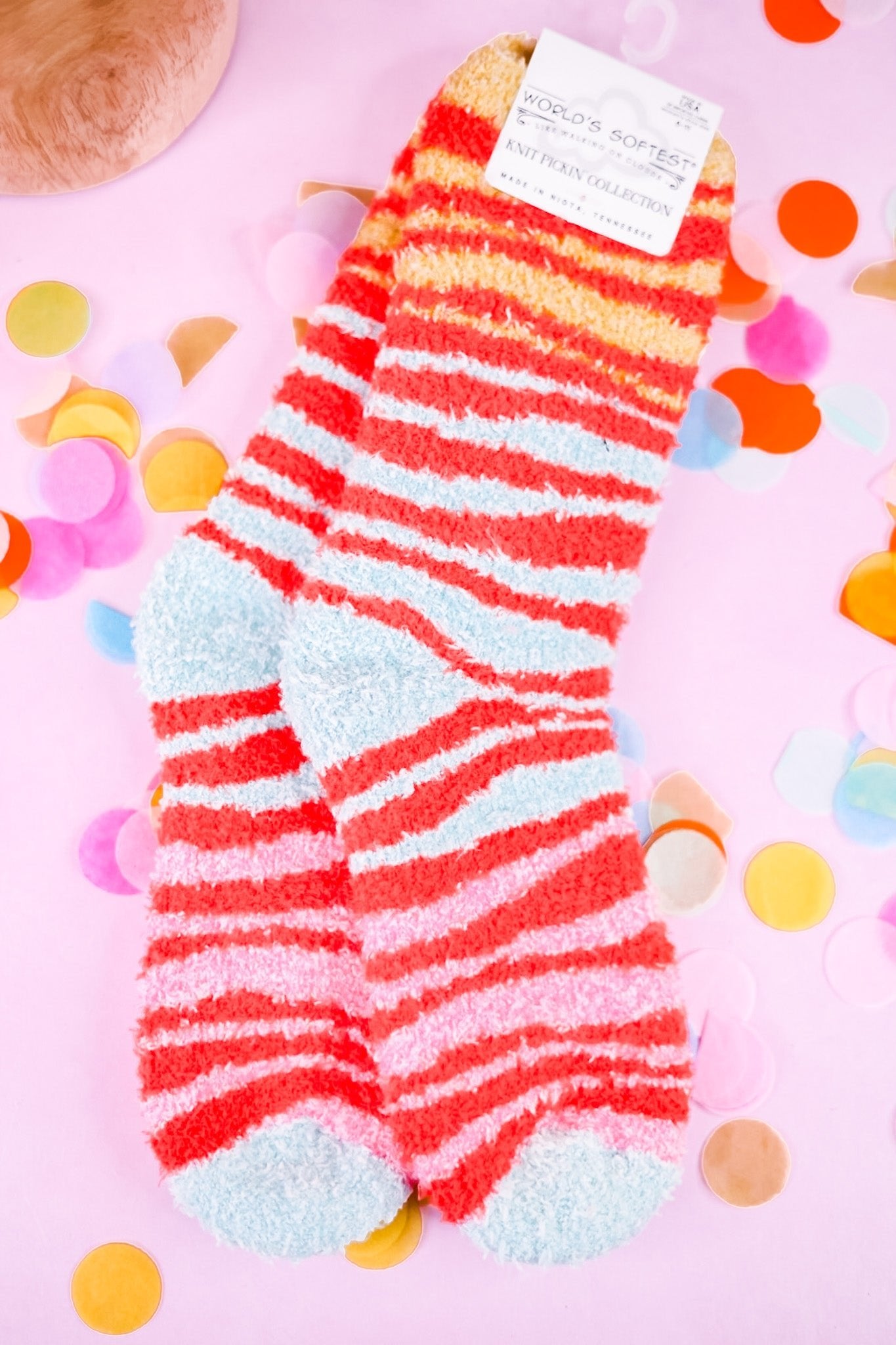 Colorful Zebra Print Fuzzy Crew Socks - Whiskey Skies - CRESCENT SOCK COMPANY