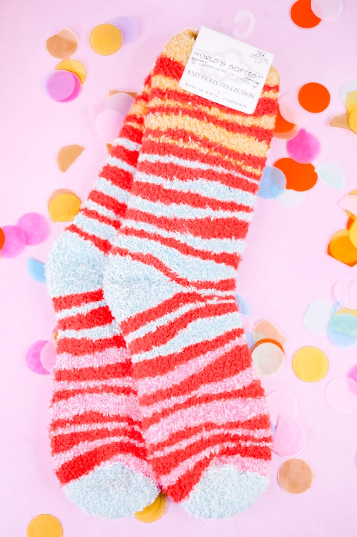 Colorful Zebra Print Fuzzy Crew Socks - Whiskey Skies - CRESCENT SOCK COMPANY