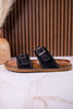 "Connie" Black Sandals With Flat Studs & Floral Accents - Whiskey Skies - VERY G