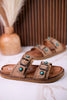 "Connie" Taupe Sandals With Studs & Turquoise Flower Accents - Whiskey Skies - VERY G