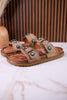 "Connie" Taupe Sandals With Studs & Turquoise Flower Accents - Whiskey Skies - VERY G