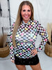 Conversation Heart Print Checkered Long Sleeve Mesh Top - Whiskey Skies - JESS LEA