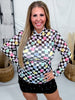 Conversation Heart Print Checkered Long Sleeve Mesh Top - Whiskey Skies - JESS LEA