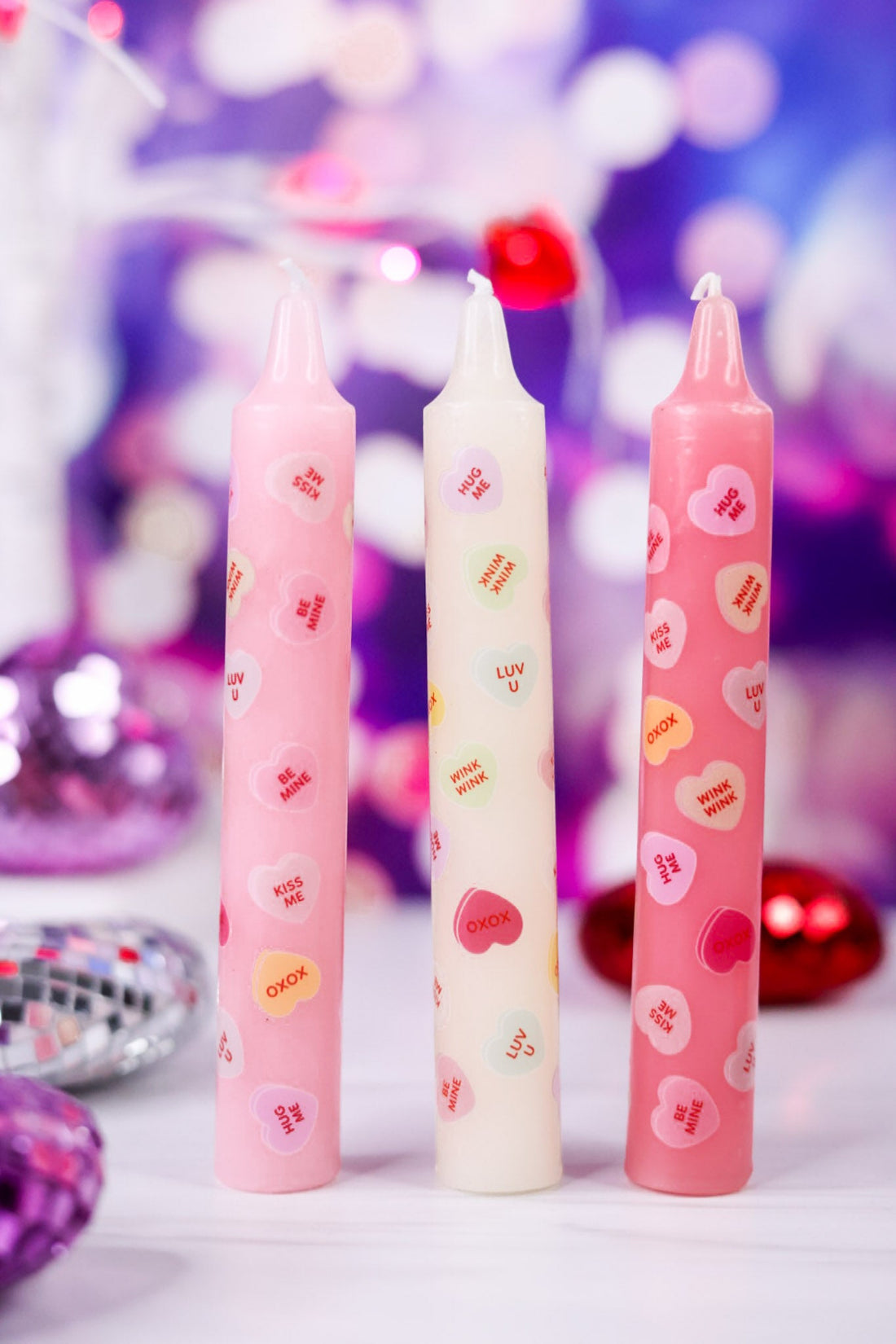 Conversation Hearts 6" Taper Candles (3 Colors) - Whiskey Skies - 180 DEGREES