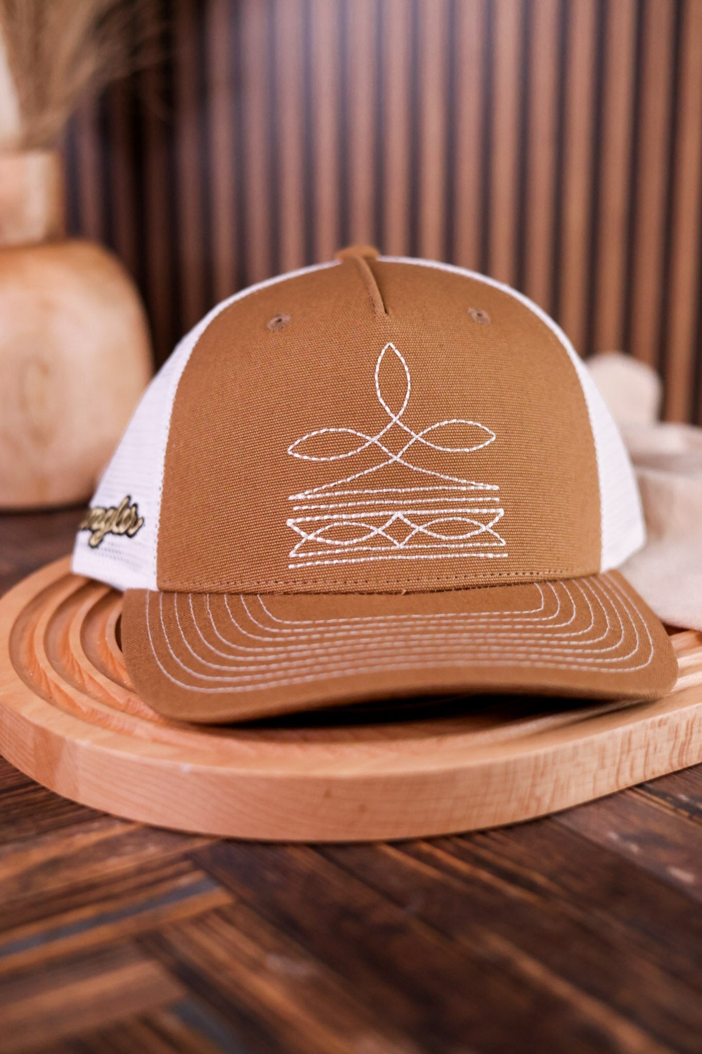 Embroidered Roping Cowboy Baseball Cap with Boot Stitch Bill Copper & Bone Wrangler Boot Stitch Snapback Trucker Hat  main image 4