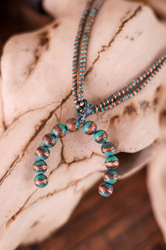 Copper Patina Cowgirl Pearl Horseshoe Necklace - Whiskey Skies - BOHO RANCH SHOP