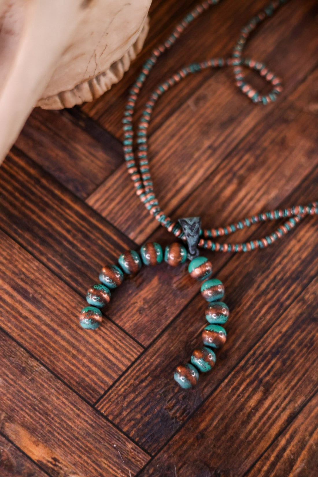 Copper Patina Cowgirl Pearl Horseshoe Necklace - Whiskey Skies - BOHO RANCH SHOP