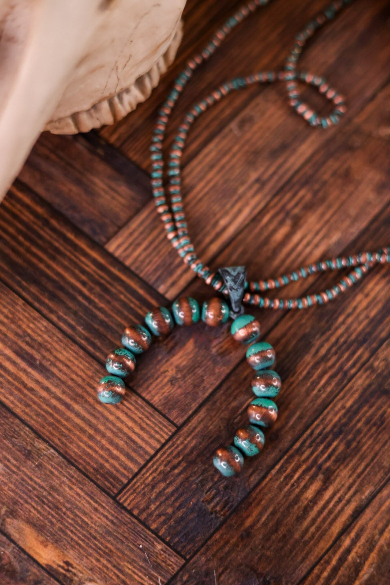 Copper Patina Cowgirl Pearl Horseshoe Necklace - Whiskey Skies - BOHO RANCH SHOP