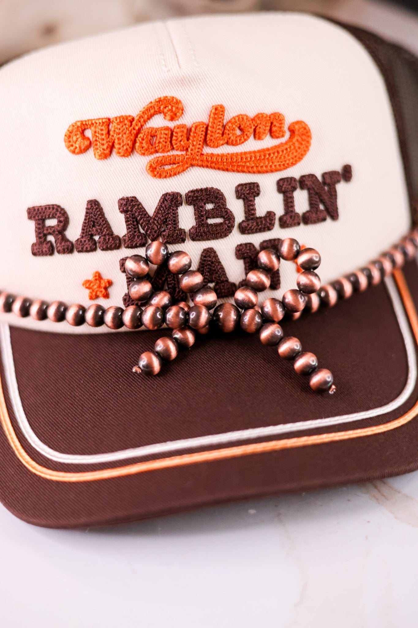Copper Western Cowgirl Pearl Coquette Bow Hat Chain Band - Whiskey Skies - BOHO RANCH SHOP