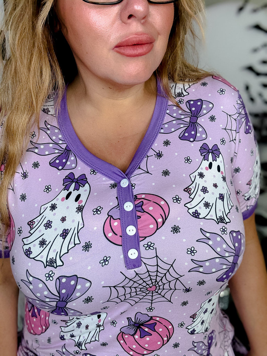Coquette Halloween Short Sleeve Top and Joggers Pajama Set - Whiskey Skies - SHIRLEY & STONE