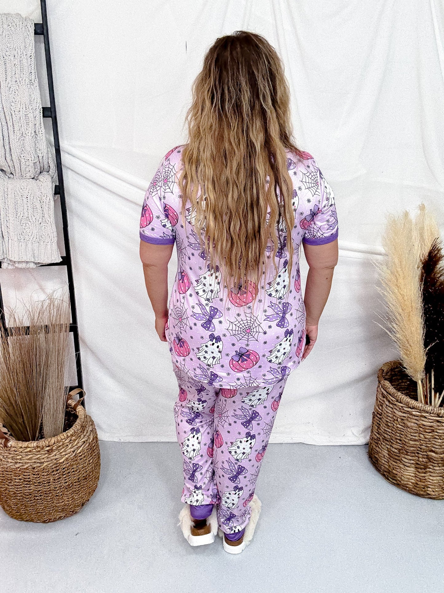 Coquette Halloween Short Sleeve Top and Joggers Pajama Set - Whiskey Skies - SHIRLEY & STONE