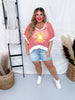 Coral Crochet Top with Yellow Flower Accent - Whiskey Skies - POL CLOTHING INC.