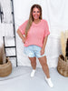 Coral Half Sleeve Open Knit Sweater With Round Neckline - Whiskey Skies - EASEL