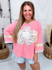 Coral Long Sleeve Color Block Top With Daisy Patch - Whiskey Skies - EASEL