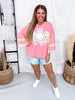 Coral Long Sleeve Color Block Top With Daisy Patch - Whiskey Skies - EASEL