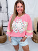 Coral Long Sleeve Color Block Top With Daisy Patch - Whiskey Skies - EASEL