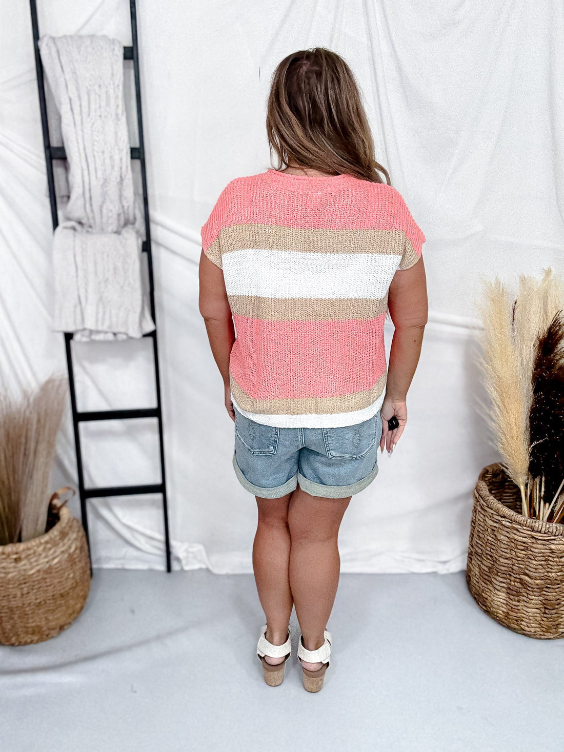 Coral & Mocha Striped Knit Short Sleeve Top - Whiskey Skies - SEW IN LOVE