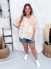 Coral & Peach Short Sleeve Floral Print Top With Floral Patches - Whiskey Skies - POL CLOTHING INC.