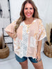 Coral & Peach Short Sleeve Floral Print Top With Floral Patches - Whiskey Skies - POL CLOTHING INC.
