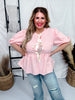 Coral Pink Gingham Blouse with Bow Closures - Whiskey Skies - SOUTHERN GRACE