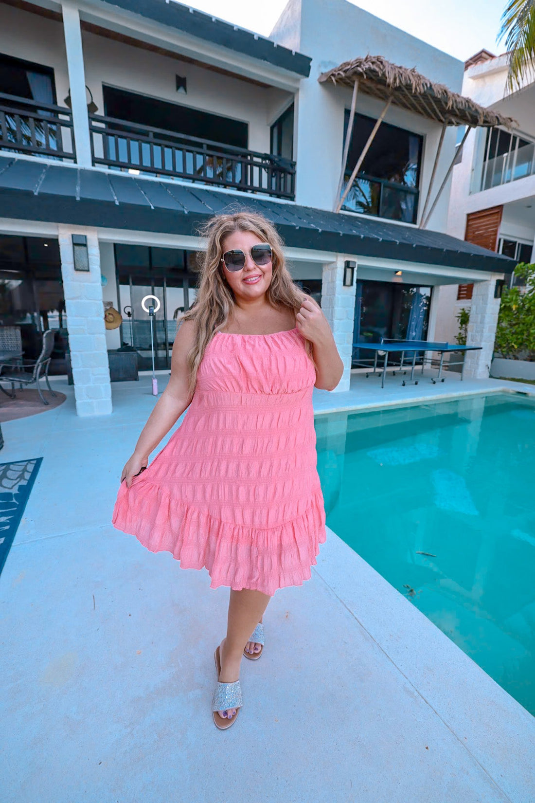 Coral Pink Textured Cami Dress - Whiskey Skies - DAVI & DANI