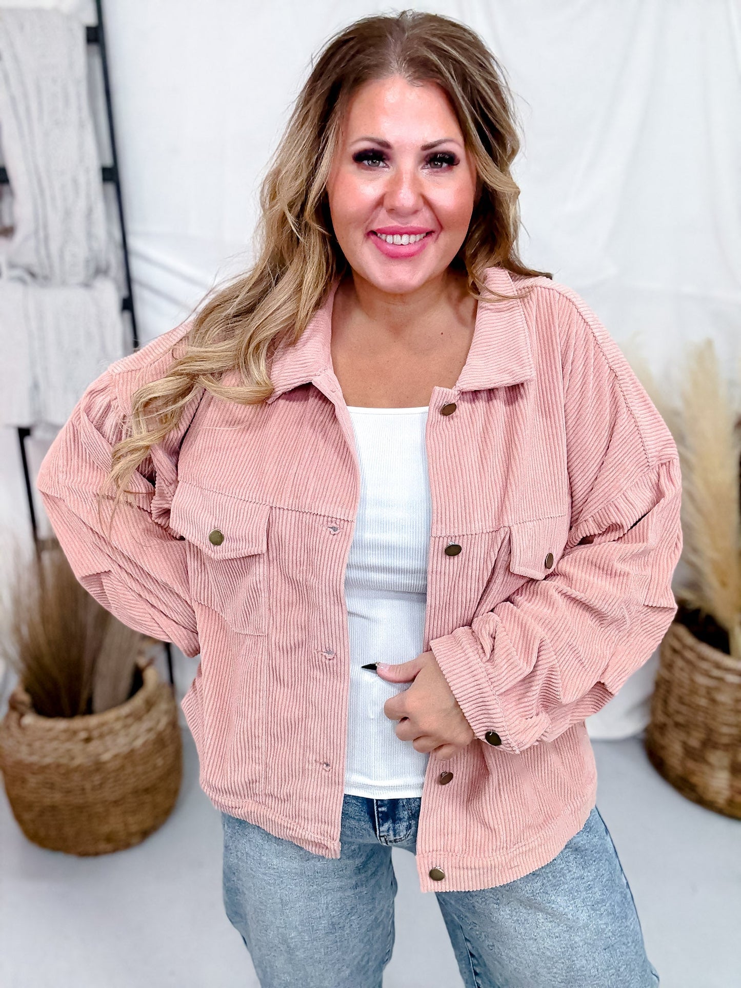 Corduroy Button Down Shacket in Pale Mauve - Whiskey Skies - ANDREE BY UNIT