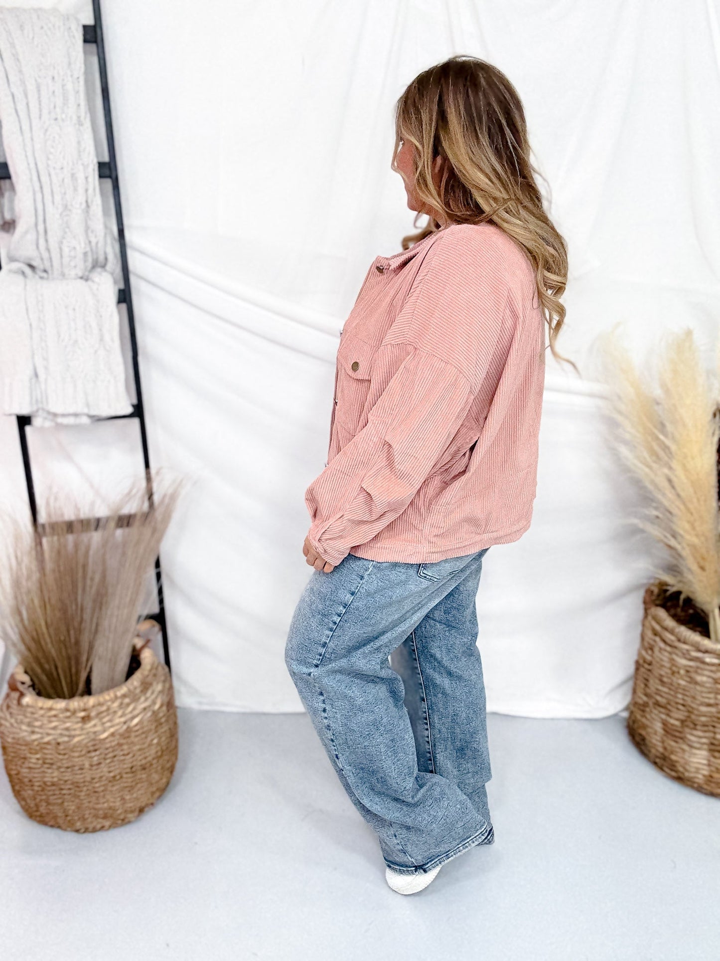 Corduroy Button Down Shacket in Pale Mauve - Whiskey Skies - ANDREE BY UNIT