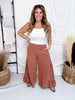 Corduroy High Rise Palazzo Pants In Brick - Whiskey Skies - EASEL