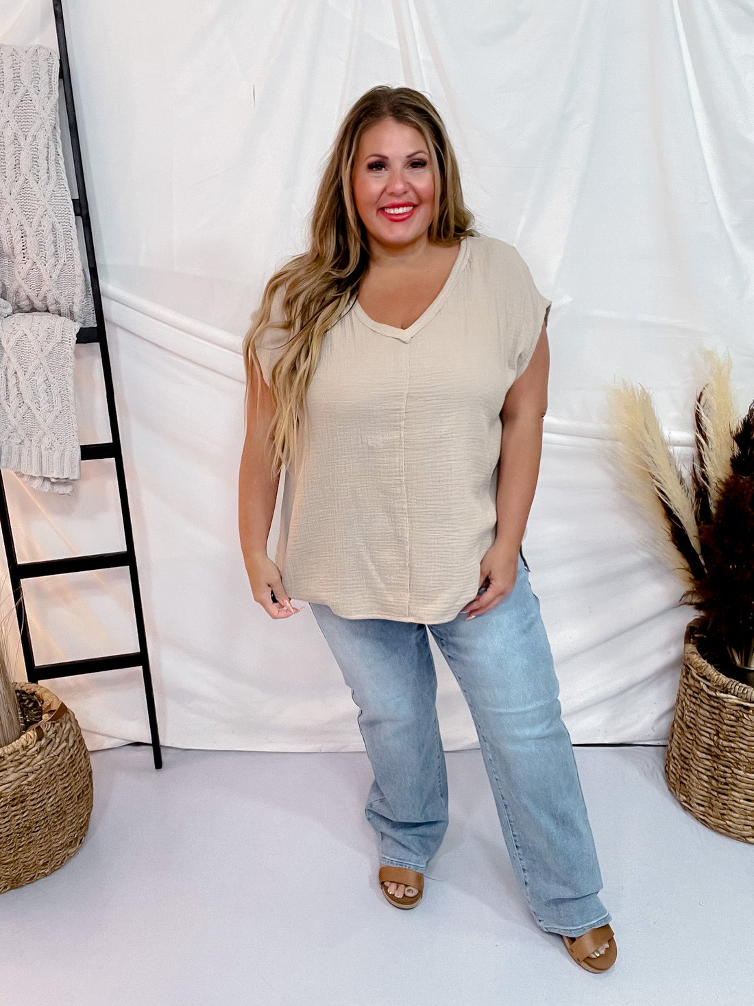Cotton Gauze Top with Raw Edge Detailing in Taupe - Whiskey Skies - ANDREE BY UNIT