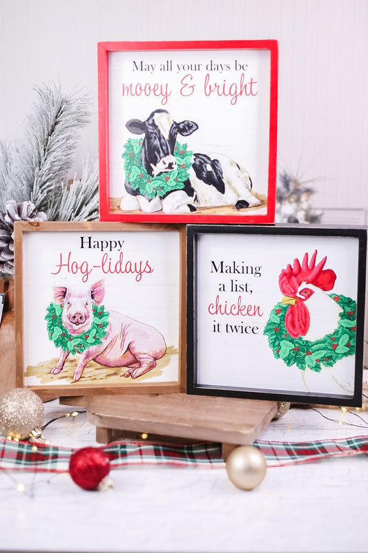 Country Christmas Wooden Animal Signs (3 Styles) - Whiskey Skies - YOUNG'S INC