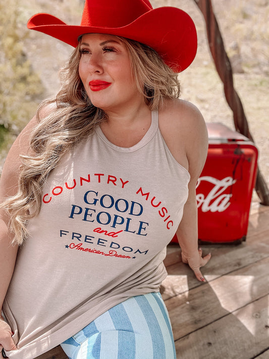 Country Music and Good People Graphic Tank Top - Whiskey Skies - Southern Bliss Company