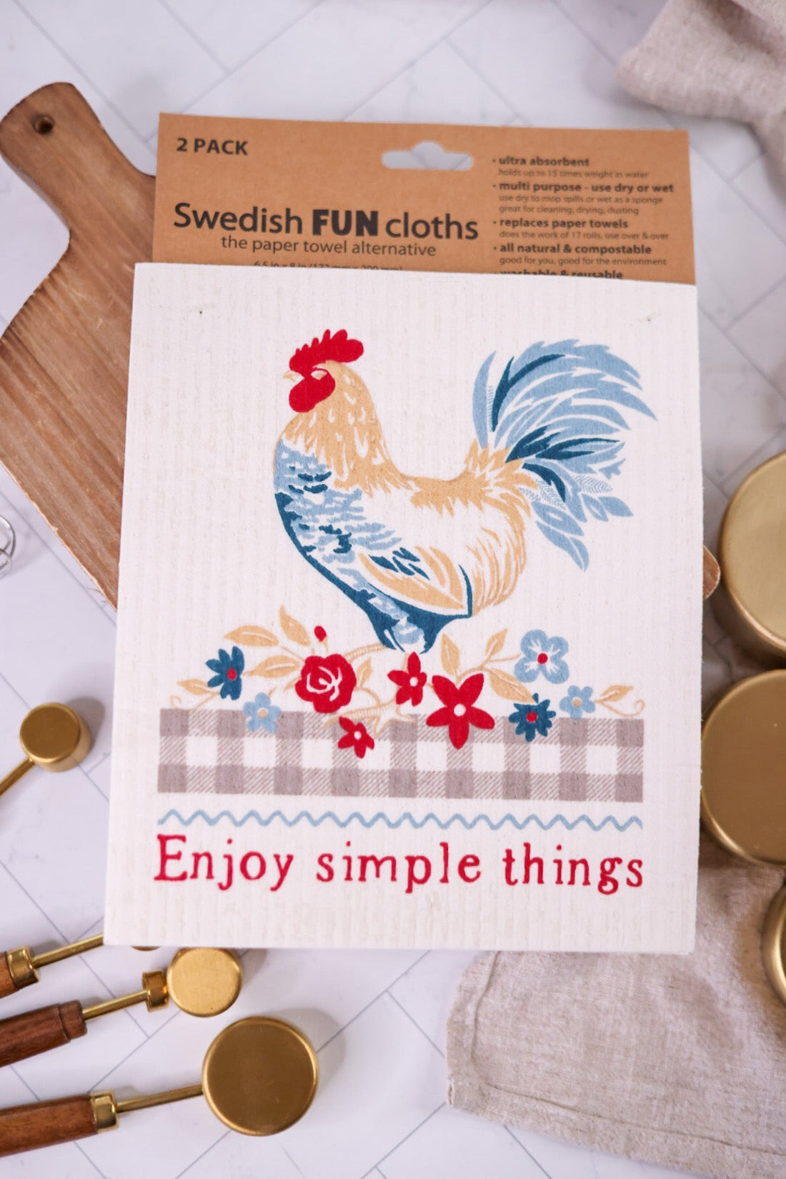 Countryside Rooster Swedish Dish Cloths (2pk) - Whiskey Skies - KAY DEE DESIGNS