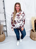 Cow Print Long Sleeve Mesh Top With Studded Horseshoe - Whiskey Skies - DAVI & DANI
