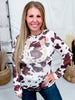 Cow Print Long Sleeve Mesh Top With Studded Horseshoe - Whiskey Skies - DAVI & DANI