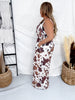 Cow Print Wide Leg Jumpsuit With Smocked Bodice - Whiskey Skies - DAVI & DANI