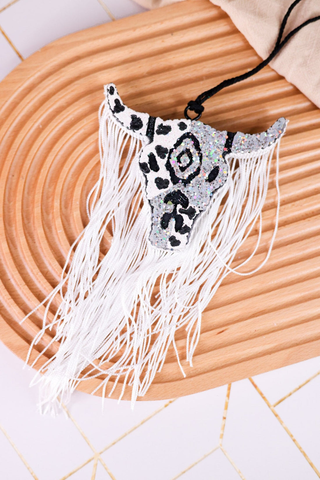 Cow Skull Freshie With Glitter & Fringe - Whiskey Skies - GINGER & LACE
