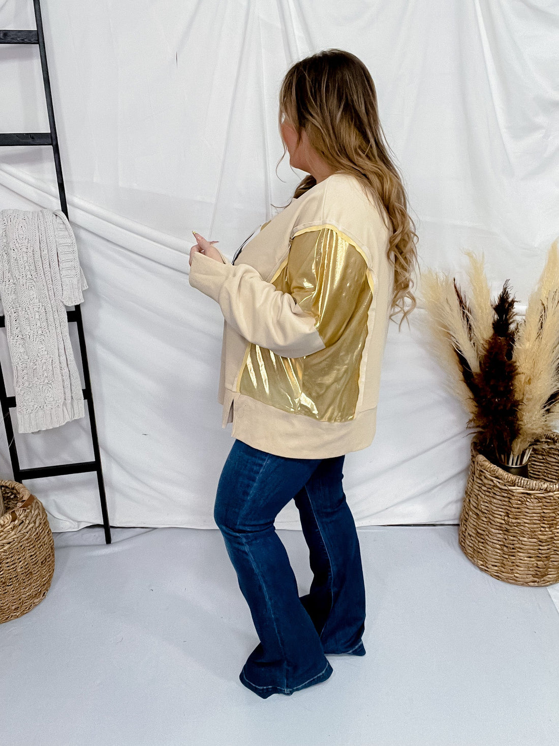 Cowboy Boots Sweatshirt with Gold Foil Panels - Whiskey Skies - ODDI