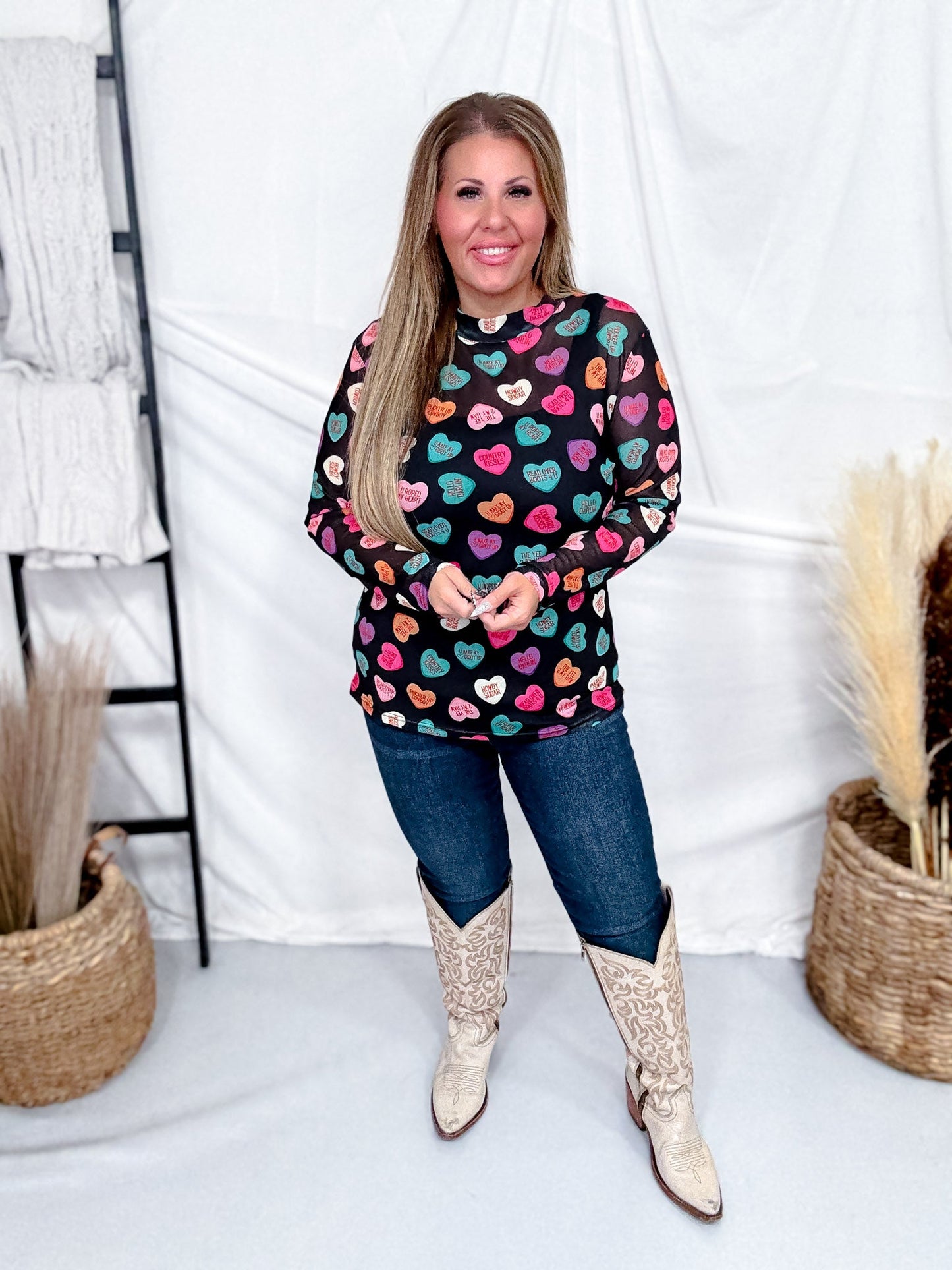 Cowboy Sweetheart Long Sleeve Mesh Top - Whiskey Skies - STERLING KREEK