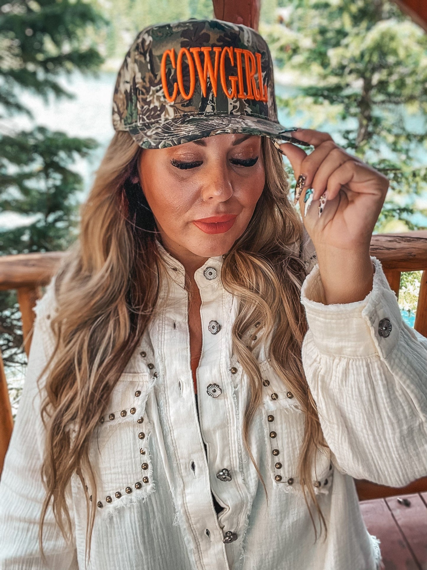 "Cowgirl" Camo Snapback Trucker Hat - Whiskey Skies - TIPSY RODEO