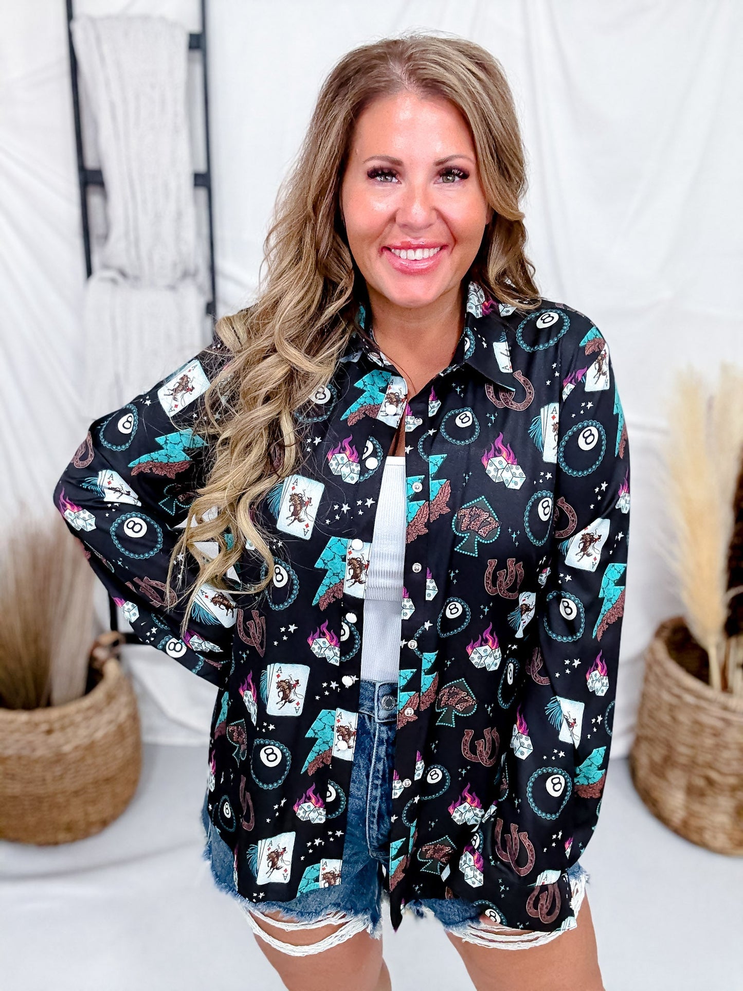 Cowgirl Charm Button Up Top - Whiskey Skies - STERLING KREEK