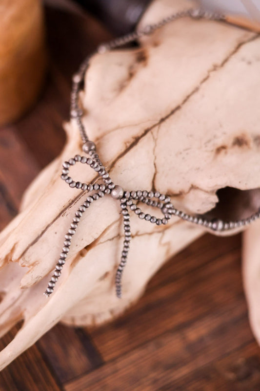 Cowgirl Pearl Necklace With Coquette Bow Pendant - Whiskey Skies - BOHO RANCH SHOP