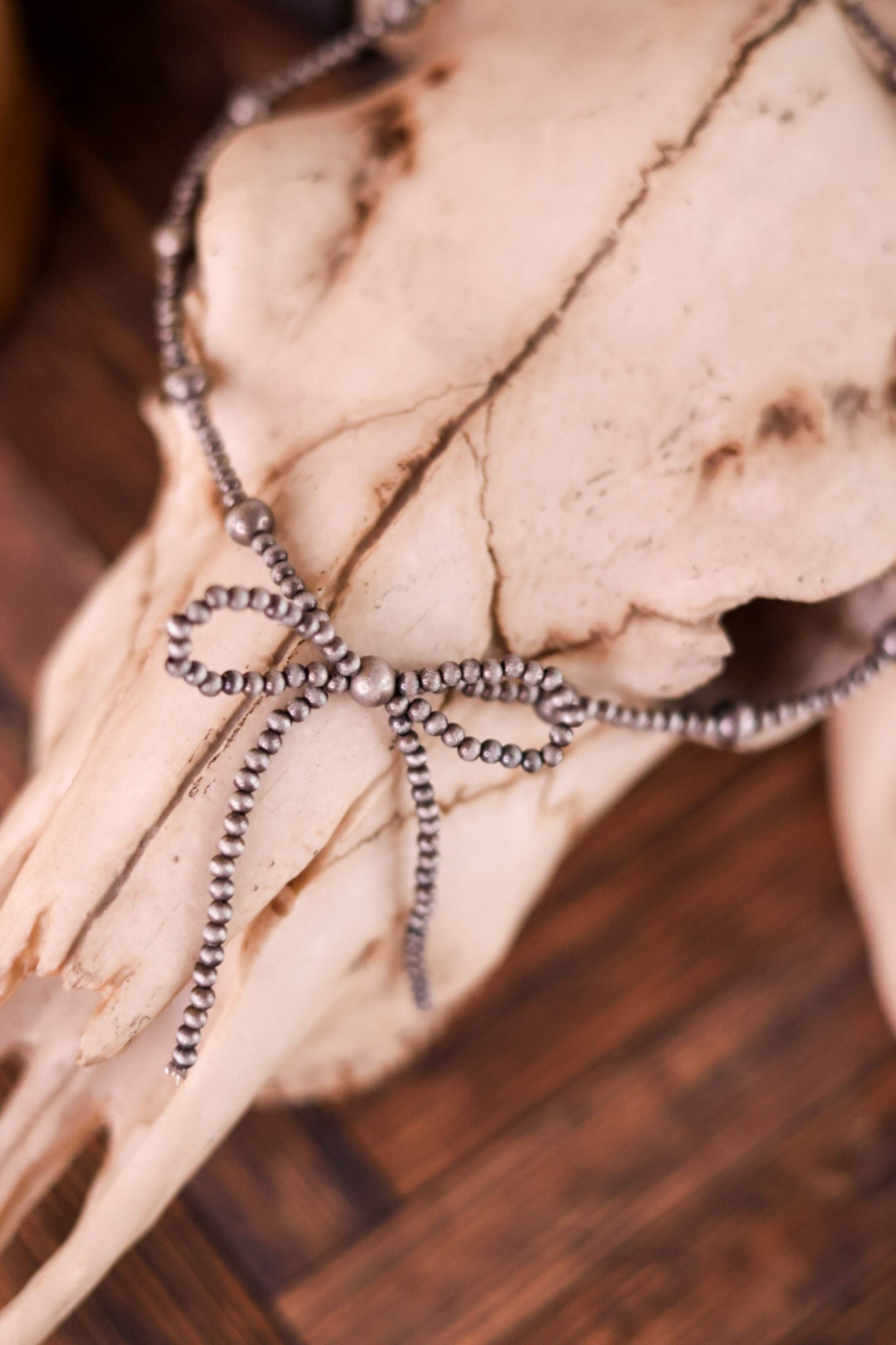 Cowgirl Pearl Necklace With Coquette Bow Pendant - Whiskey Skies - BOHO RANCH SHOP
