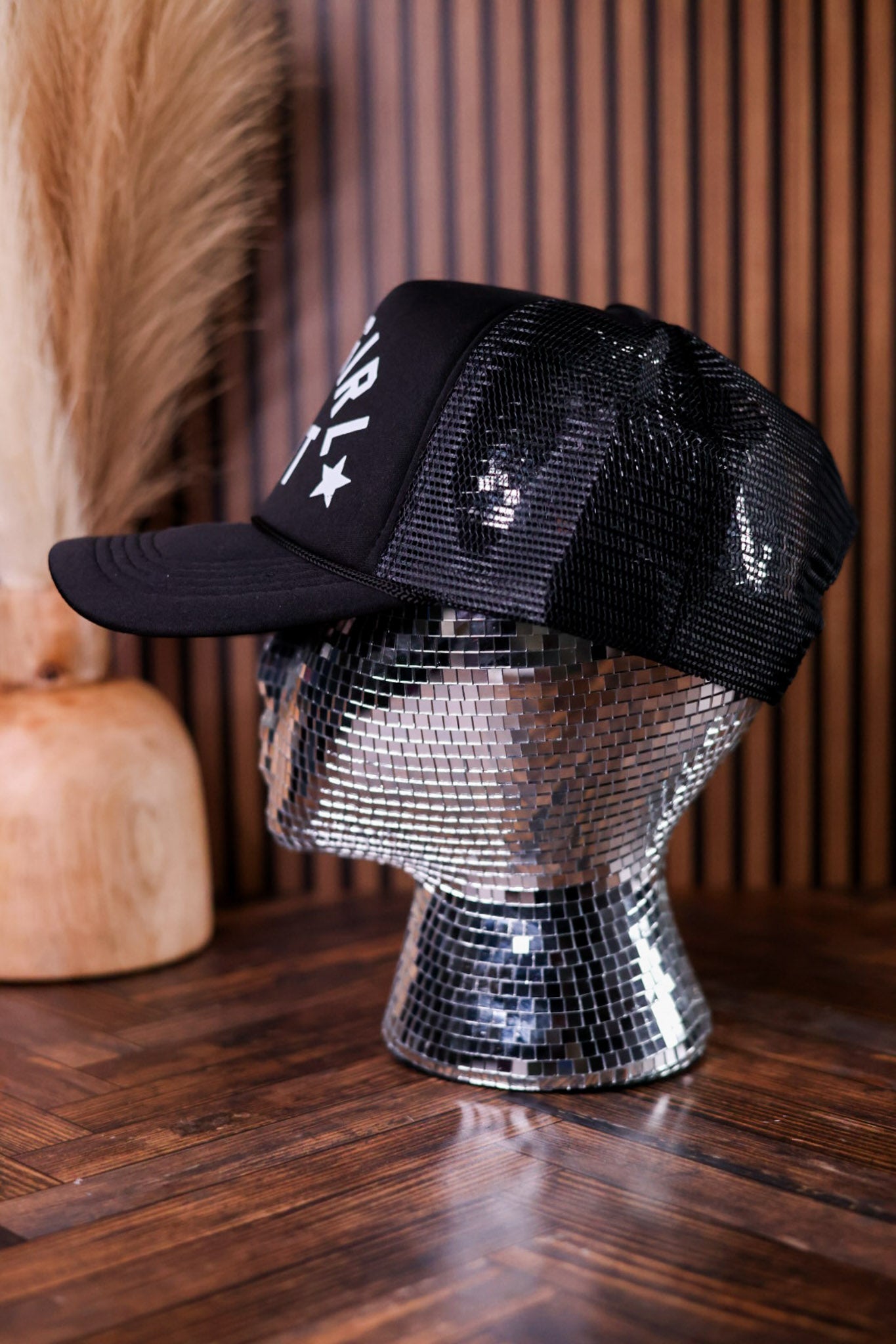 "Cowgirl Shit" Black & White Trucker Hat - Whiskey Skies - TRASH FLOWERS TRUCKER HATS