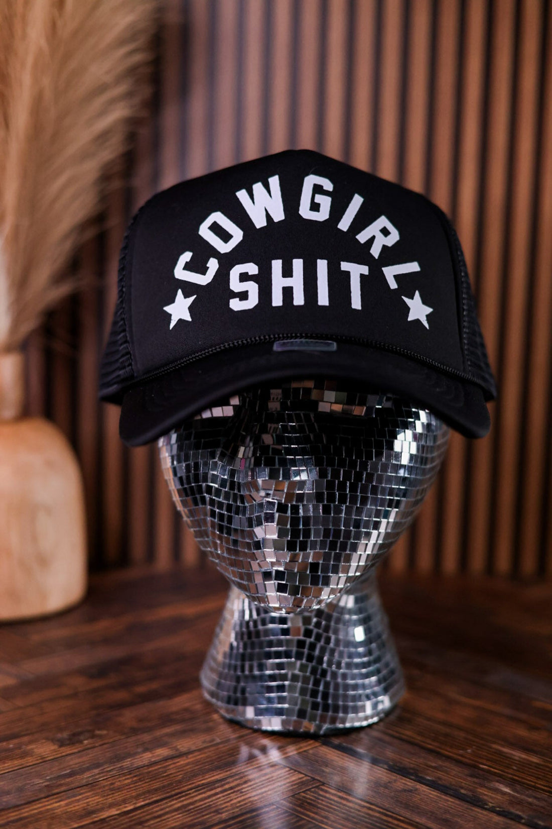 "Cowgirl Shit" Black & White Trucker Hat - Whiskey Skies - TRASH FLOWERS TRUCKER HATS