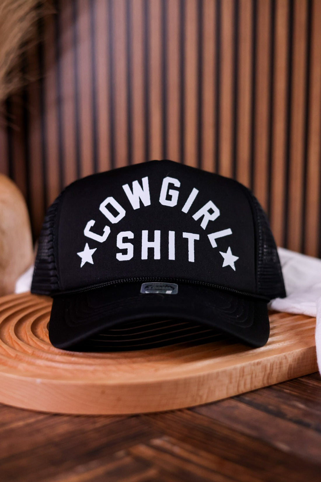 "Cowgirl Shit" Black & White Trucker Hat - Whiskey Skies - TRASH FLOWERS TRUCKER HATS