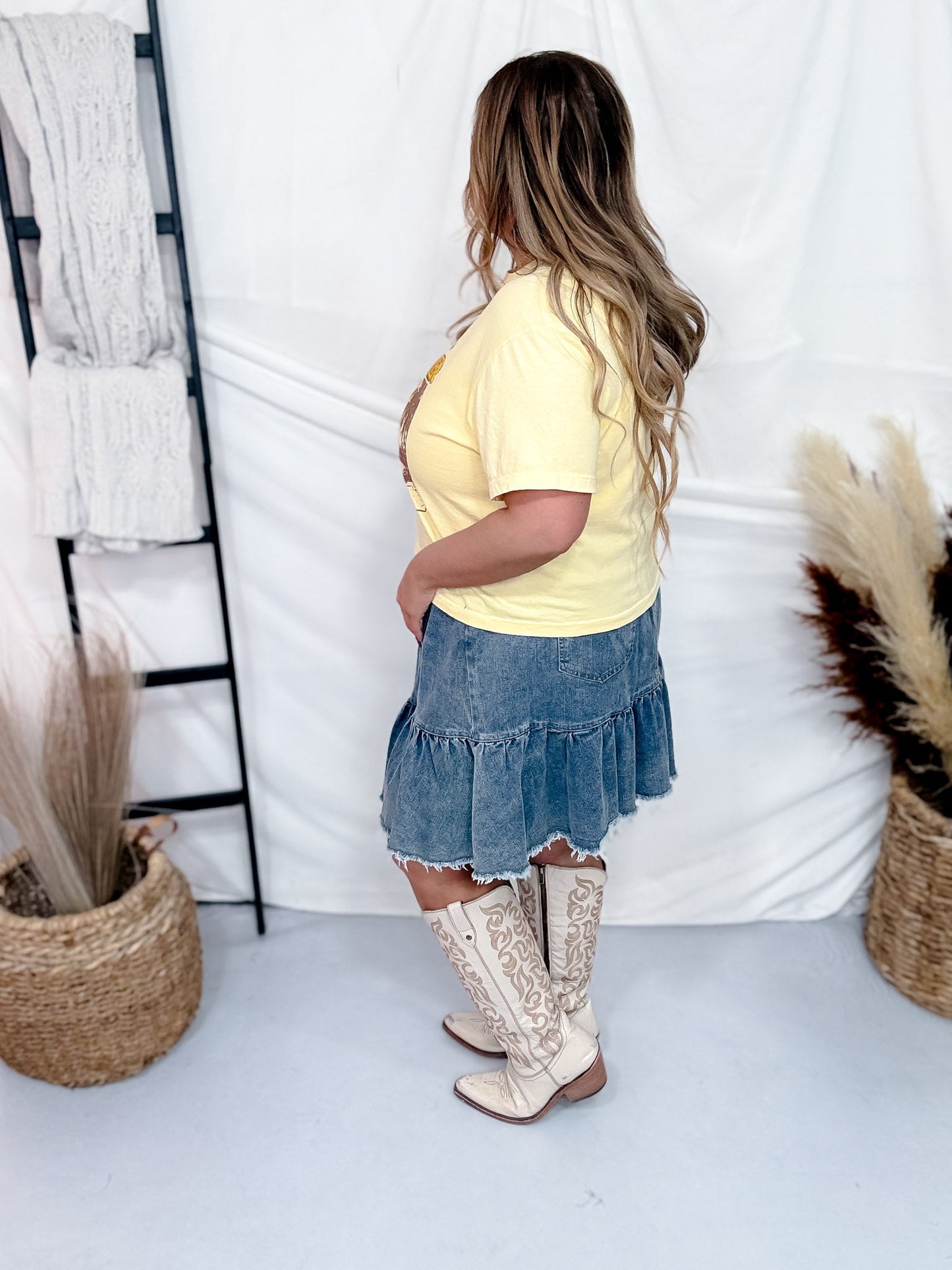 Cowgirl Summer Beach Vibes Graphic Midi Shirt - Whiskey Skies - STATED BRANDS