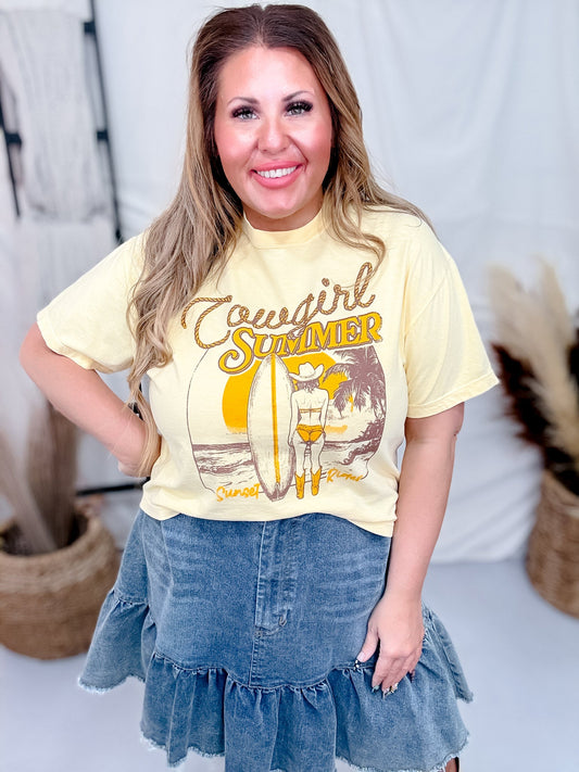 Cowgirl Summer Beach Vibes Graphic Midi Shirt - Whiskey Skies - STATED BRANDS
